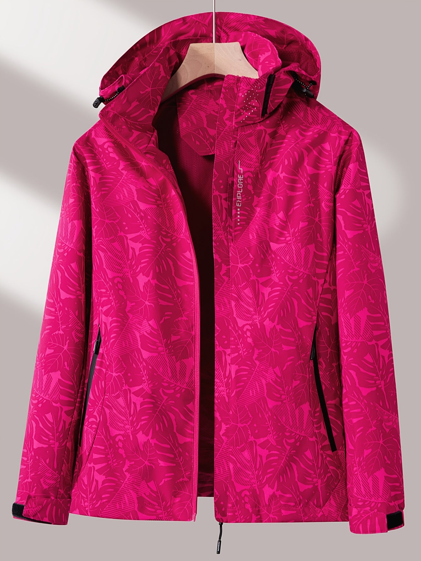 Women'S Outdoor Windbreaker Jacket | Casual Stand Collar, Non-Stretch Fabric, Random Print, Long Sleeve, Zipper Closure, Detachable Hood NovaCart