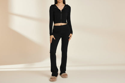Women’s Knitted Hooded Two-Piece Set – Cardigan & High-Waisted Pants Suit FitiqueFit