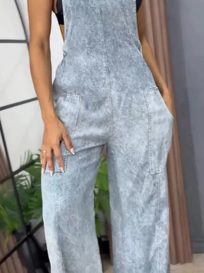Full Size Vintage Wash Wide Leg Denim Overalls Plus Size New Era Fashion LLc