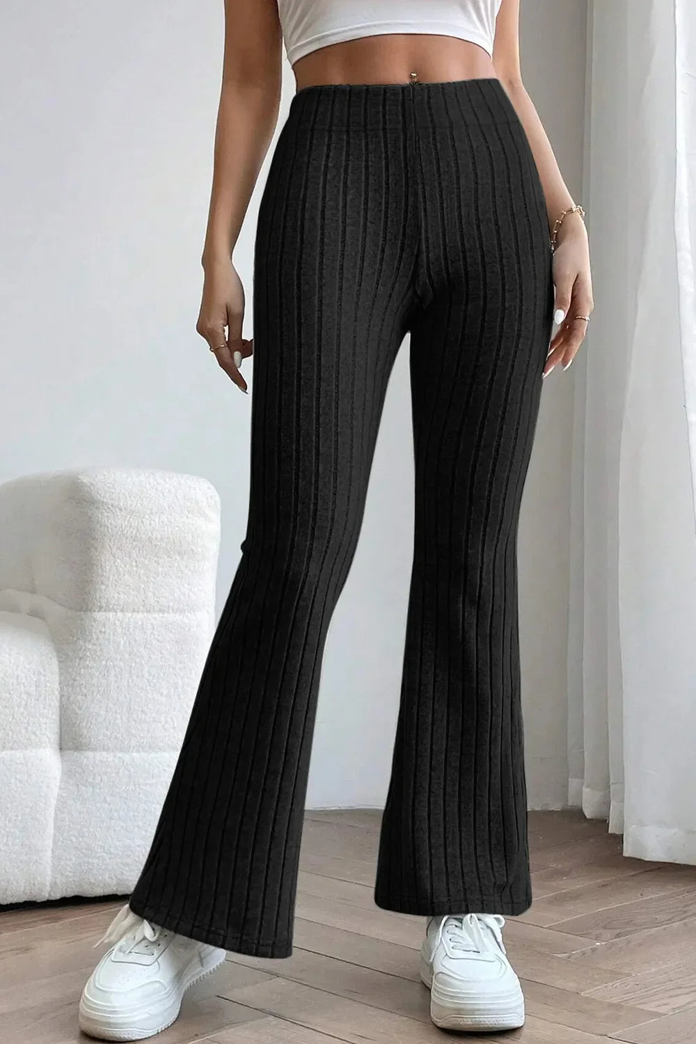Basic Bae Full Size Ribbed High Waist Flare Pants New Era Fashion LLc