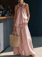 Halterneck Loose Two-Piece Set | Pleated Asymmetric Pocket Set FitiqueFit