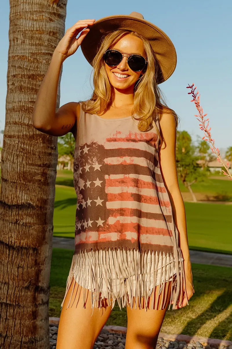 BiBi American Flag Print Knit Sleeveless Top West2East Surf