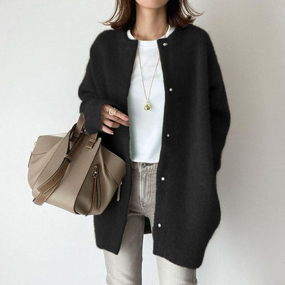 Women’s Wool-Like Oversized Coat — Solid Color, Long Sleeve Button-Up Trench FitiqueFit