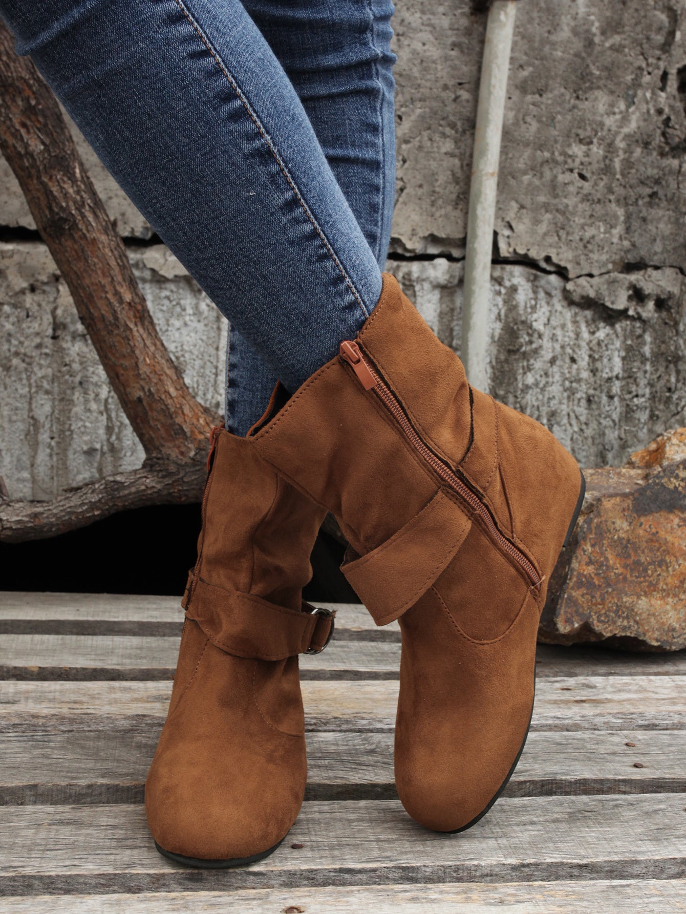 1.18inch Inner Height Increase Women's Short Boots with Flat Sole, Buckle Closure, Comfortable, Warm, and Lightweight, Women Shoes NovaCart
