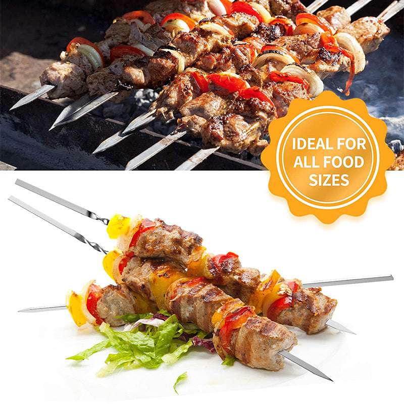 15pcs of Stainless Steel Skewers And 1 Storage Tube for Barbecuing; Reusable Grill Skewers for Shish Kebab And Camping Flat Forks Gadgets NovaCart