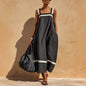 Women's Contrast Strap Casual Loose Midi Dress – Linen Blend FitiqueFit