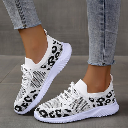 White Shoes Women Leopard Print Lace-up Sneakers Sports See size chart under “more details” The Fashion Celestial