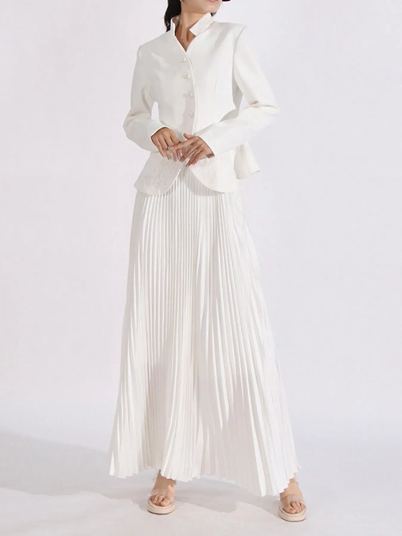 Button Up Long Sleeve Top and Pleated Skirt Set See size chart under “more details” The Fashion Celestial