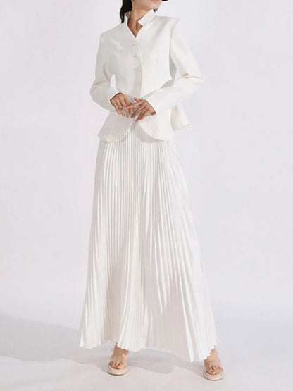 Button Up Long Sleeve Top and Pleated Skirt Set See size chart under “more details” The Fashion Celestial