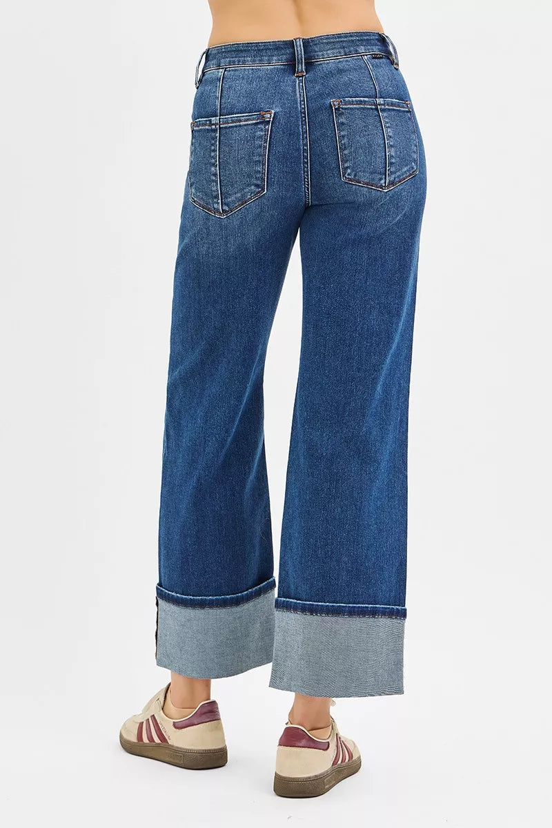 RISEN Full Size High Rise Crop Wide Straight Cuffed Jeans Plus Size Garden Naked Curves