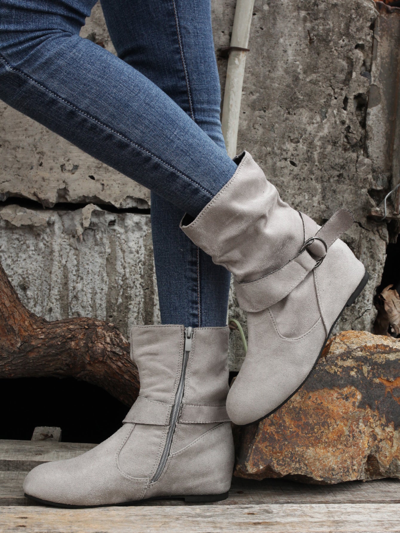 1.18inch Inner Height Increase Women's Short Boots with Flat Sole, Buckle Closure, Comfortable, Warm, and Lightweight, Women Shoes NovaCart