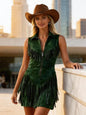 Women's Suede Western Tassel Sleeveless Slim-Fit Midi Dress FitiqueFit
