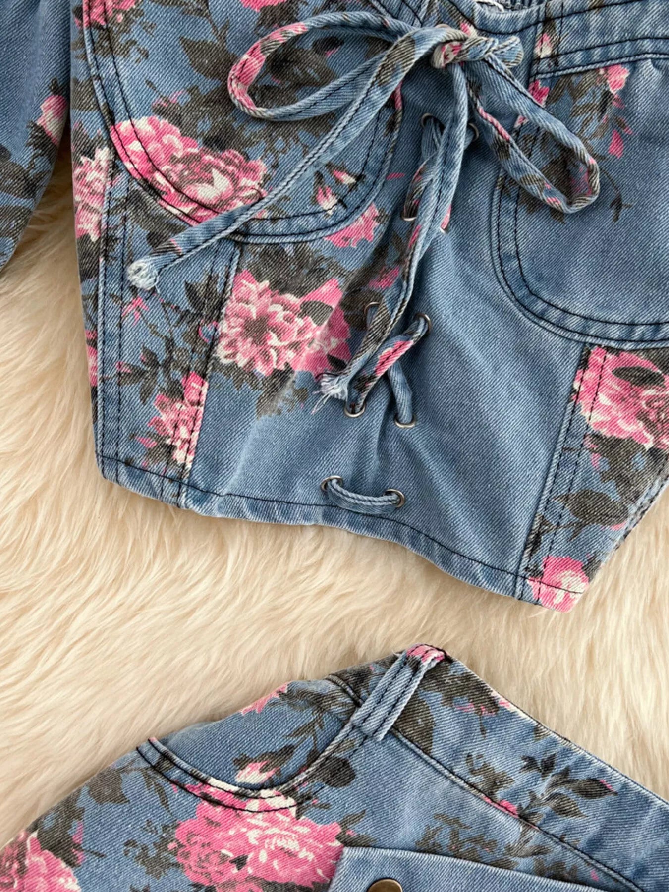 Floral Print Sweetheart Neck Cami and Skirt Denim Set New Era Fashion LLc