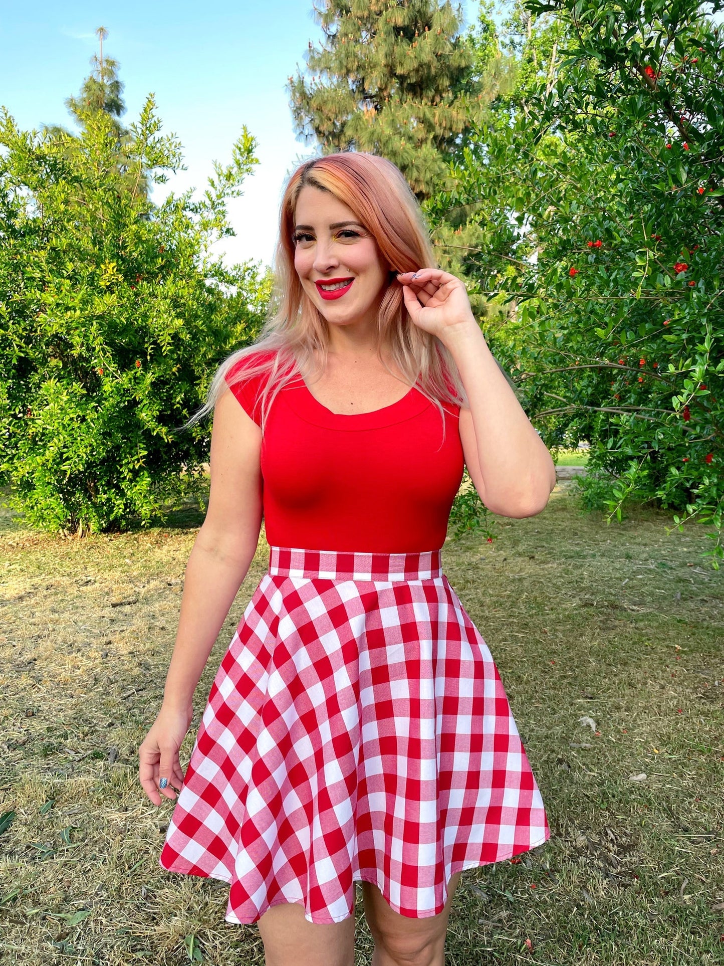 Red Gingham Skater Skirt Retrolicious