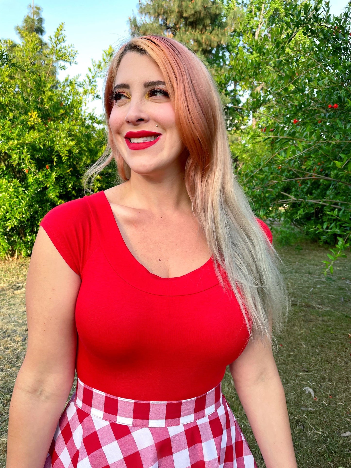 Retro Boat Neck Top in Red Retrolicious