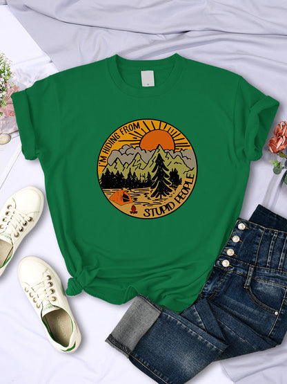 I'm Hiding From Stupid People Camping Scenery Women's Tops Hip-hop Fashion Street See size chart under “more details” The Fashion Celestial