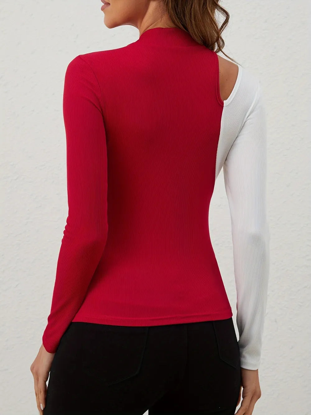 Cutout Contrast Mock Neck Long Sleeve T-Shirt New Era Fashion LLc