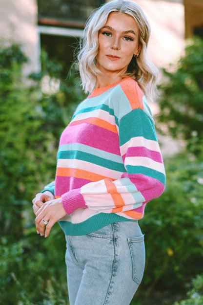 Stripe Knit Drop Shoulder Puff Sleeve Sweater Shop Style & More | Fresh Looks, Everyday Deals & Free Shipping