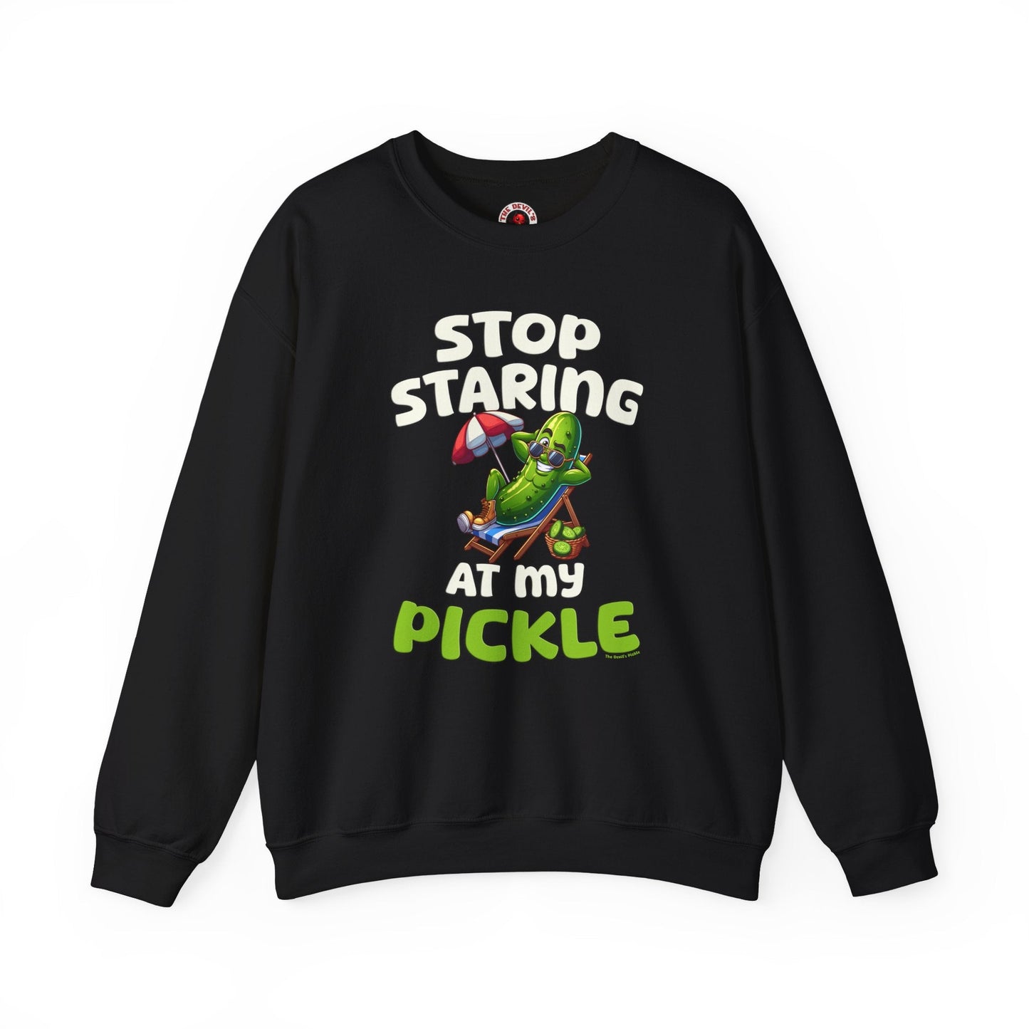 Stop Staring At My Pickle Crewneck Sweatshirt The Devil's Pickle