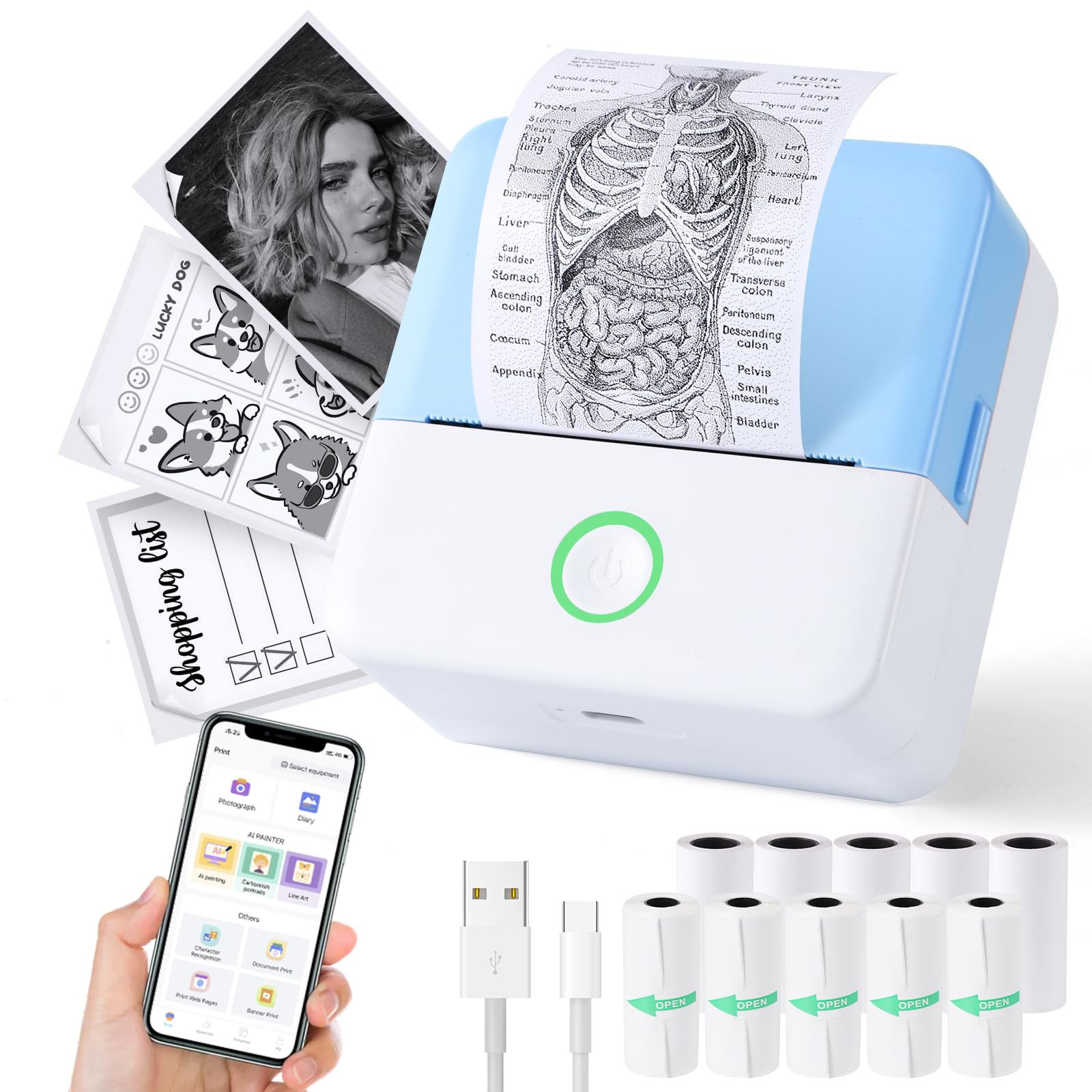 Thermal Mini Printer Portable Inkless Sticker Maker Bluetooth Printer for Phone Wireless Label Printer with Tape Free Cut Small Pocket Printer for Notes&Children DIY Compatible with iOS&Android New Era Fashion LLc