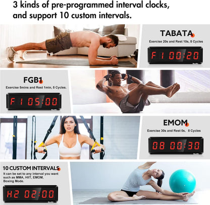 Gym Timer,Led Workout Colck Count Down/Up Clock,11.5" X 4" Ultra-Clear Digital Display, Power Bank Compatible with Workout Metal Stopwatch, Multi-Scenes with Remote (1.5 Inch Red)