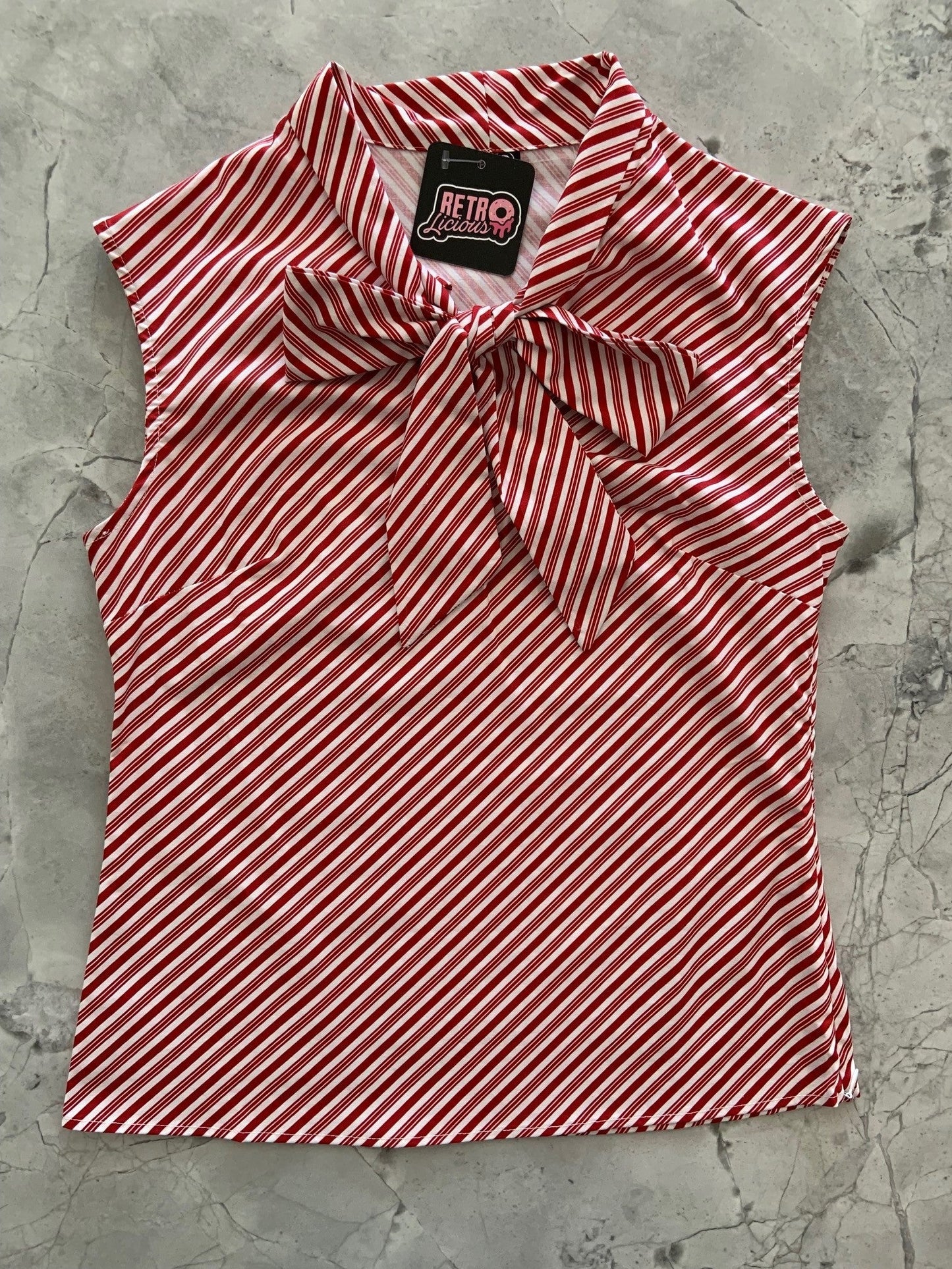 Candy Cane Stripe Bow Top - Plus Sizes only Retrolicious