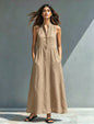 Women's Stand-Collar A-Line Maxi Dress – Resort & Vacation Style FitiqueFit