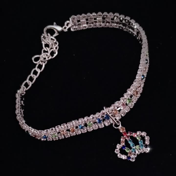 Elegant Pet Rhinestone Crown Pendant Necklace - Sparkling Multicolor Gemstone Accessory for Cats & Dogs, Random Color Selection NovaCart