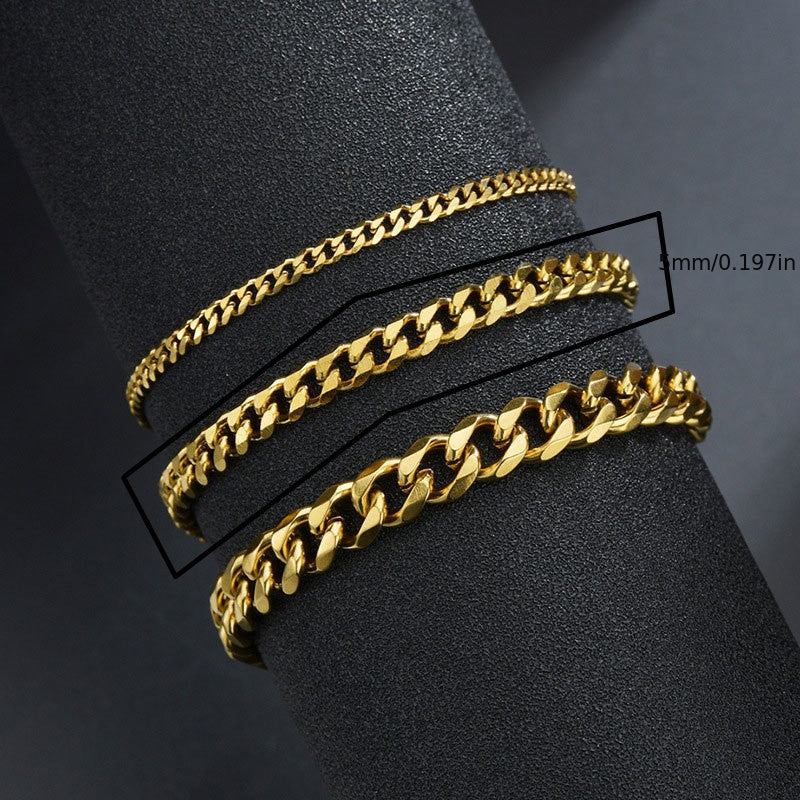 3/5/7/mm Fashion Simple Stainless Steel Cuban Chain Bracelet For Men And Women NovaCart