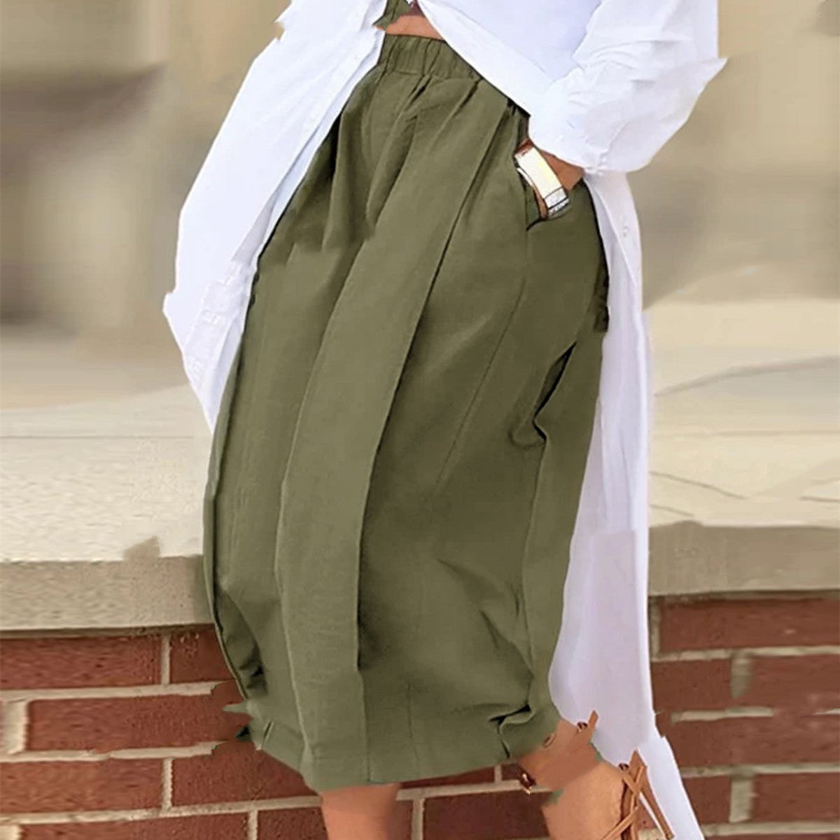 Women's Solid Color Cotton Wide Leg Cropped Pant FitiqueFit