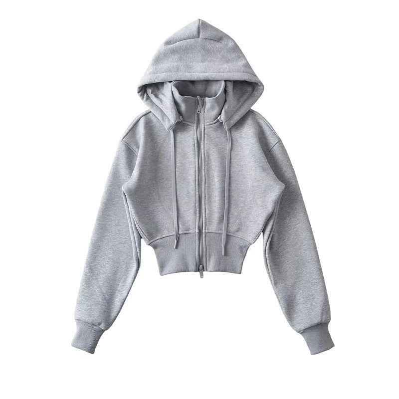 European And American Style Fleece-lined Waist Stand Collar Detachable Hooded Zipper Sweatshirt See size chart under “more details” The Fashion Celestial