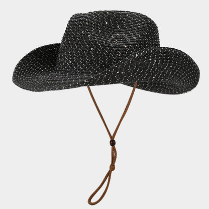Women's Panama Straw Woven Sun Hat – Windproof Sequin Detail Beach Hat FitiqueFit