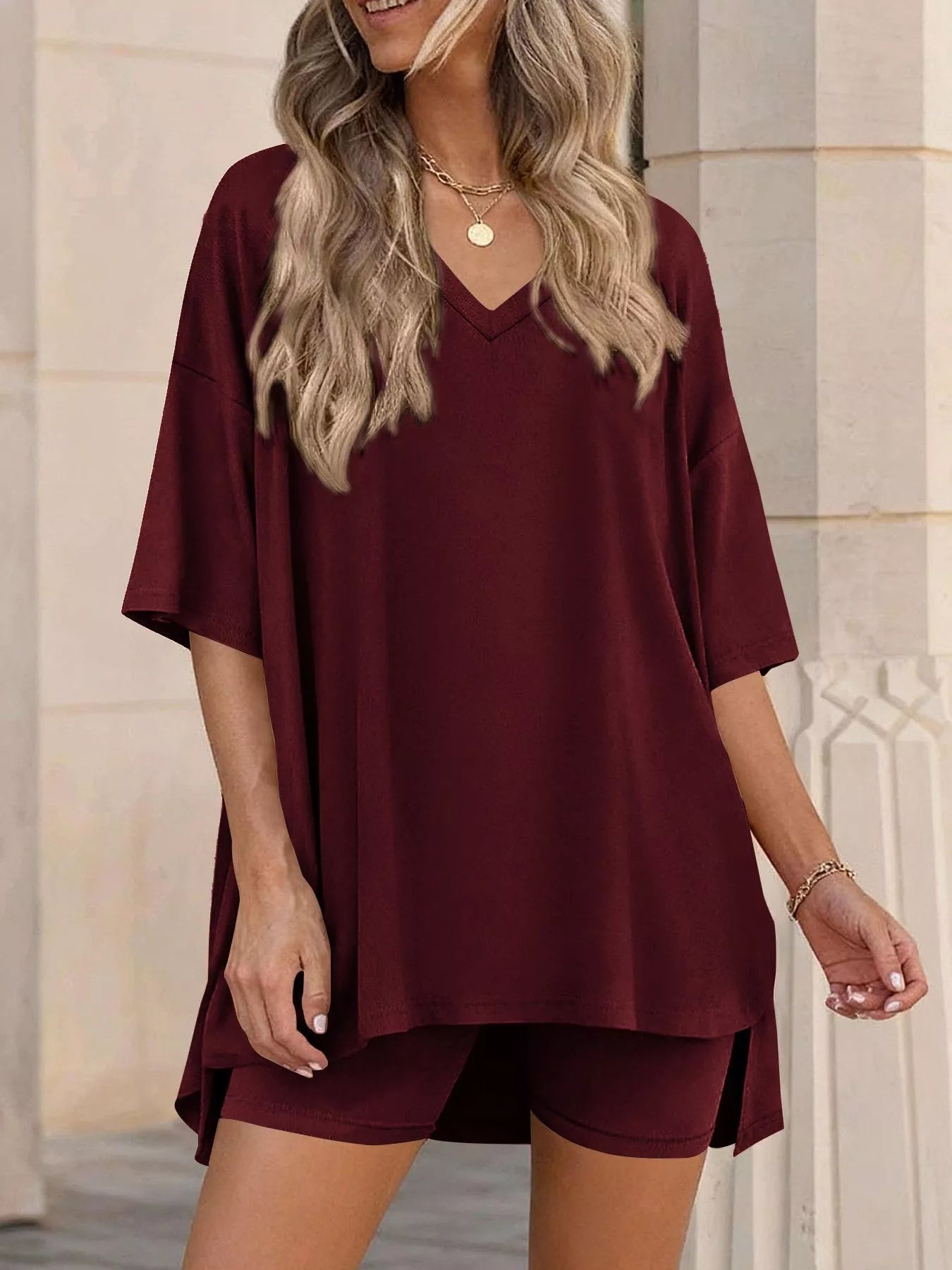 Full Size Casual Loose V-Neck T-Shirt & Shorts Set Plus Size New Era Fashion LLc