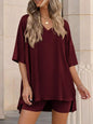 Full Size Casual Loose V-Neck T-Shirt & Shorts Set Plus Size New Era Fashion LLc