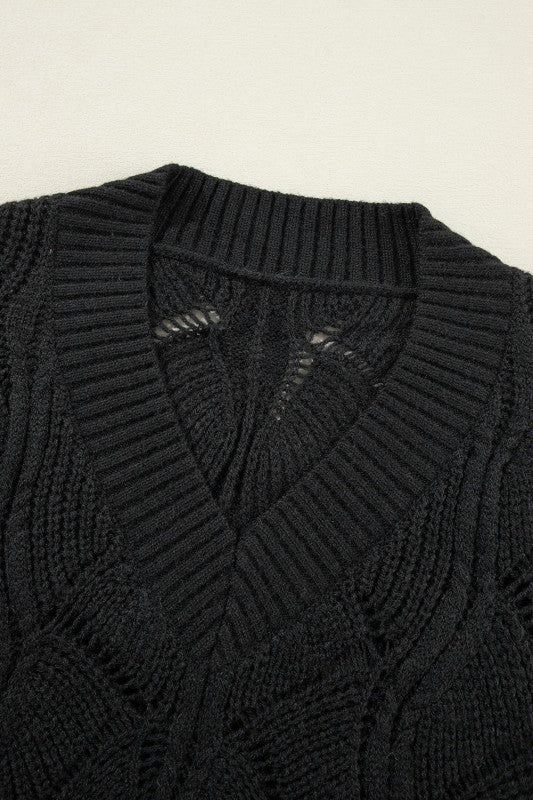 Hollow-Out Knit V-Neck Drop Shoulder Sweater Shop Style & More | Fresh Looks, Everyday Deals & Free Shipping