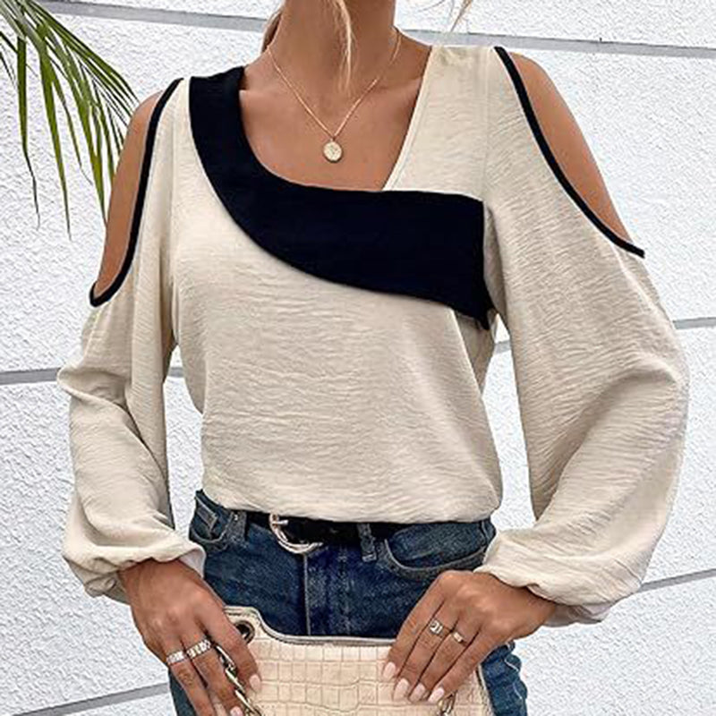 Women's Cold Shoulder Color Block Long Sleeve Tee Shirt Casual Going Out Top See size chart under “more details” The Fashion Celestial
