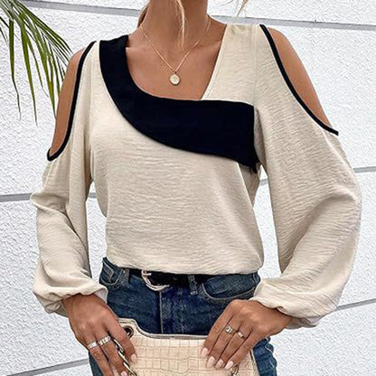 Women's Cold Shoulder Color Block Long Sleeve Tee Shirt Casual Going Out Top See size chart under “more details” The Fashion Celestial