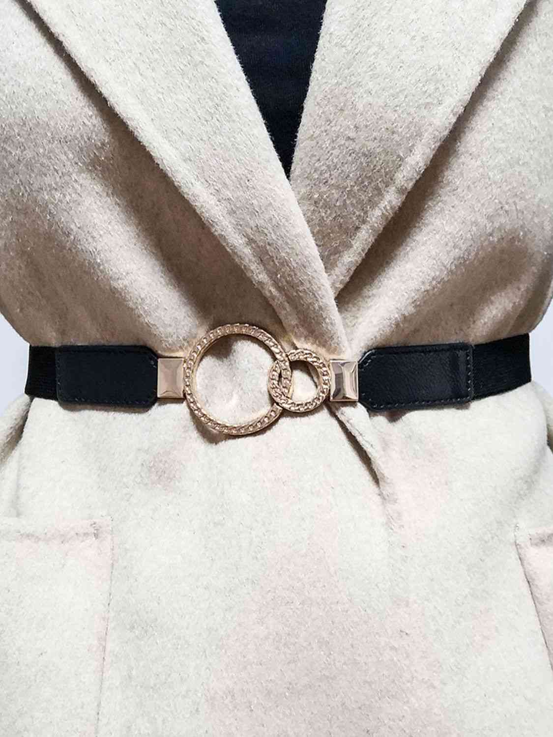 ElegantStyle Double Ring Buckle Elastic PU Belt – Adjustable Comfort Fit See size chart under “more details” The Fashion Celestial