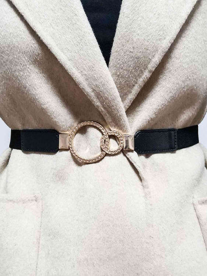 ElegantStyle Double Ring Buckle Elastic PU Belt – Adjustable Comfort Fit See size chart under “more details” The Fashion Celestial