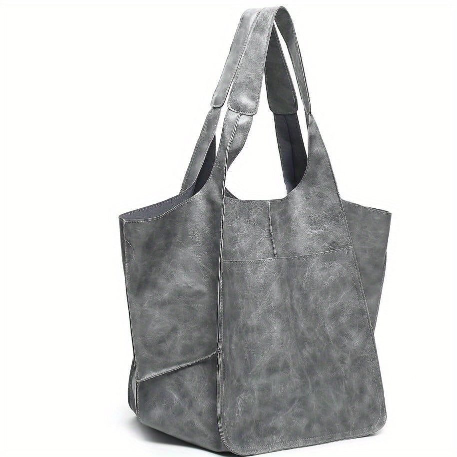 Large Capacity Retro PU Tote Bag For Women - Spacious & Stylish Handbag With Handy Front Pocket For Work, Travel & Everyday Chic NovaCart