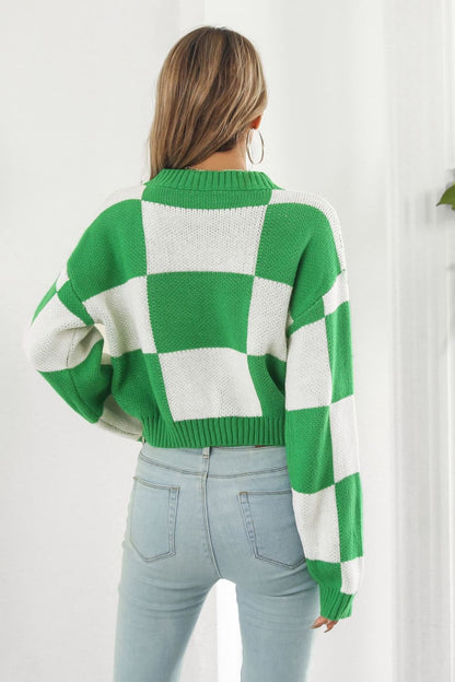 Color Block Round Neck Dropped Shoulder Sweater New Era Fashion LLc