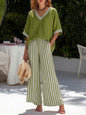 Women's Striped Tunic Top & Casual Trousers Two-Piece Set FitiqueFit