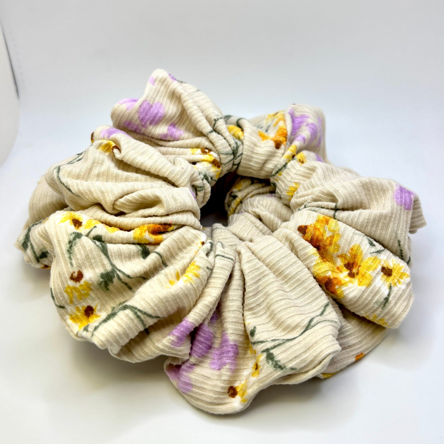 Ivory Floral Summer Ribbed Scrunchie Enchanted Scrunch