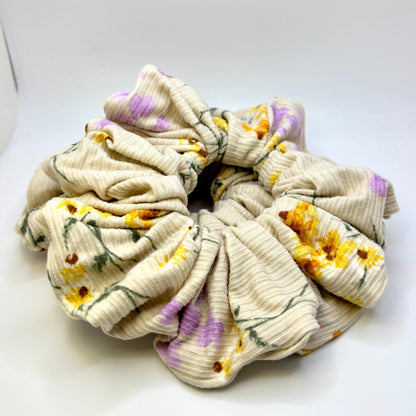 Ivory Floral Summer Ribbed Scrunchie Enchanted Scrunch