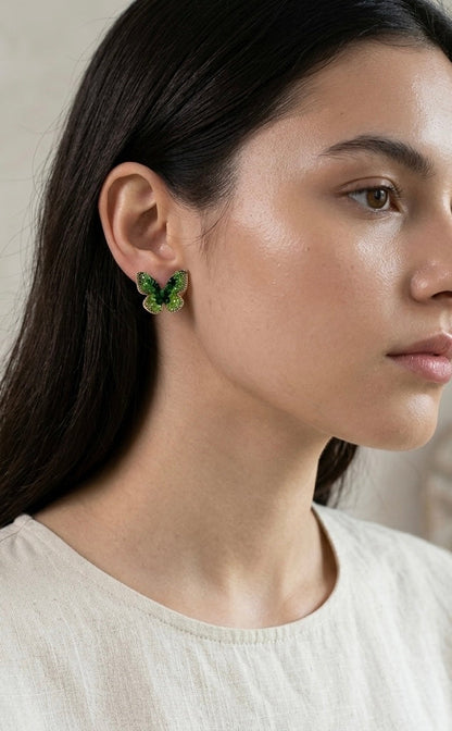 Aura Emerald Butterfly Zircon Studs – Gold Plated Tinyloverclothing