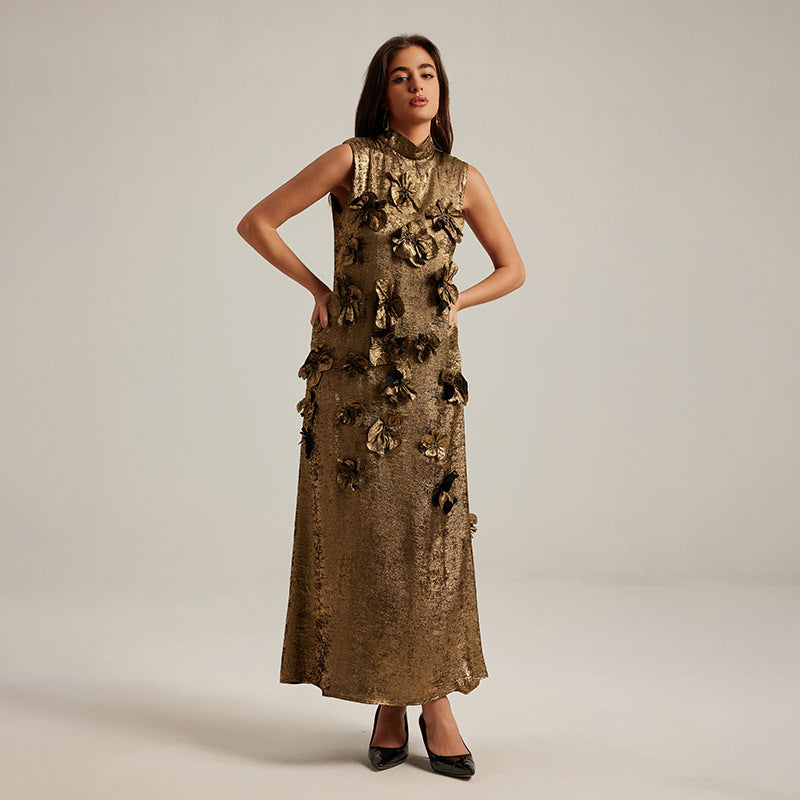 🌸 Three-Dimensional Floral Sleeveless A-Line Dress FitiqueFit