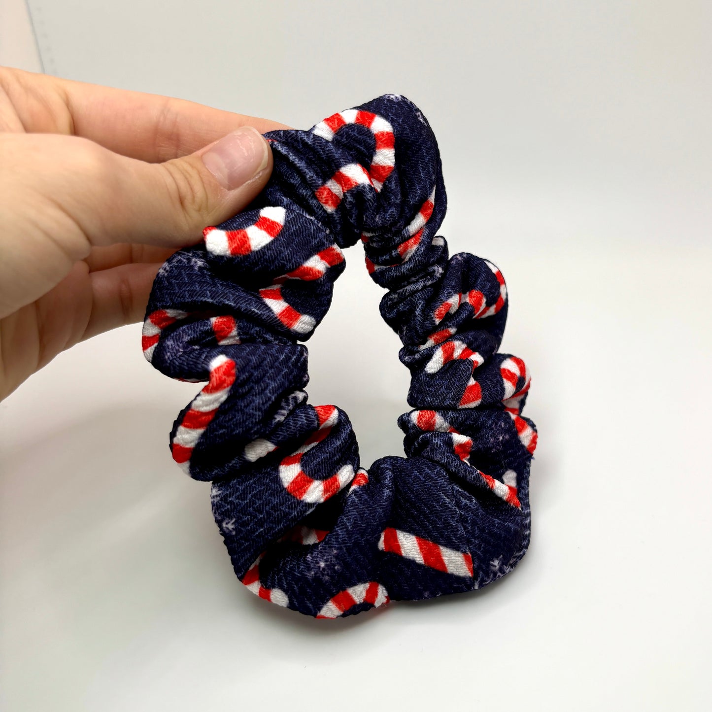 Mini Blue Candy Cane Christmas Bullet Scrunchie Enchanted Scrunch