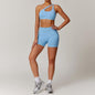 Slant Shoulder Bra + High-Waisted Shorts Yoga Set | Country Girl Fitness Outfit Country in My Heart