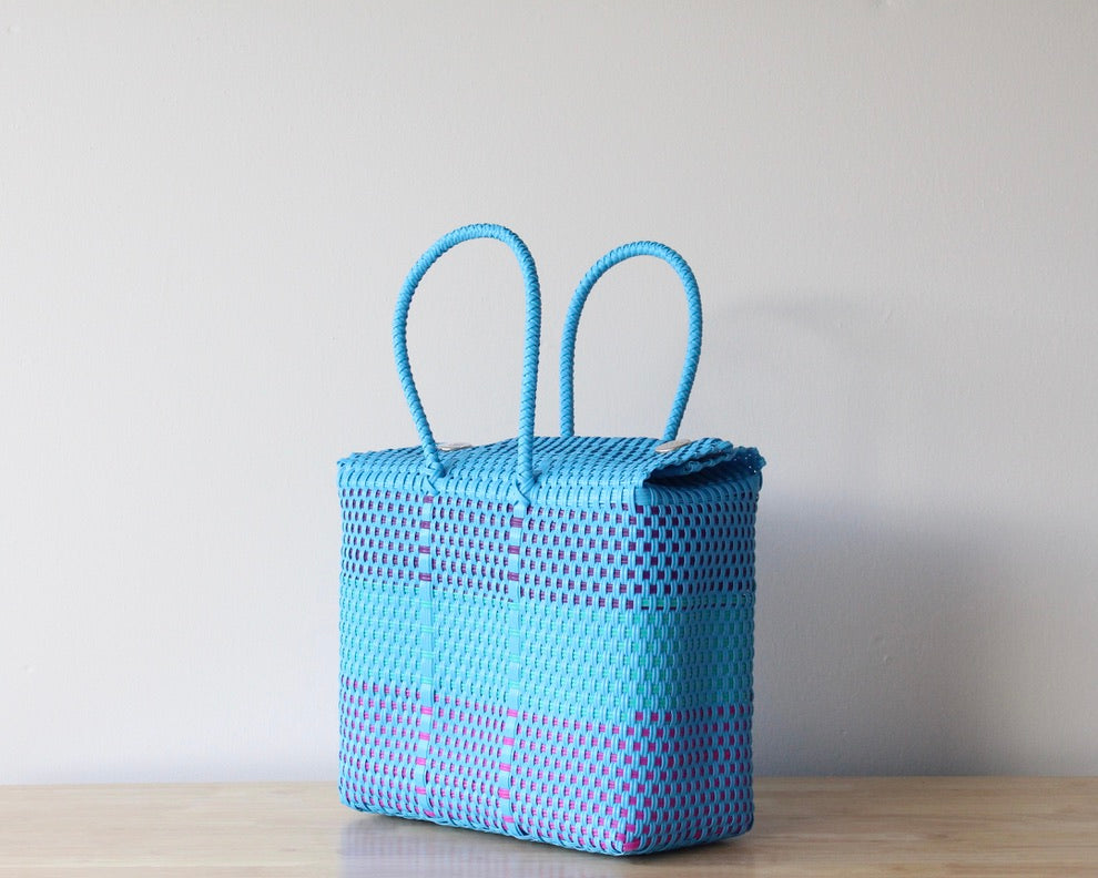 Turquoise & Purple Medium Handwoven Handbag MexiMexi