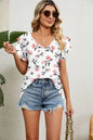 Casual Women's V Neck Ruffle Sleeve T-Shirt Blouse